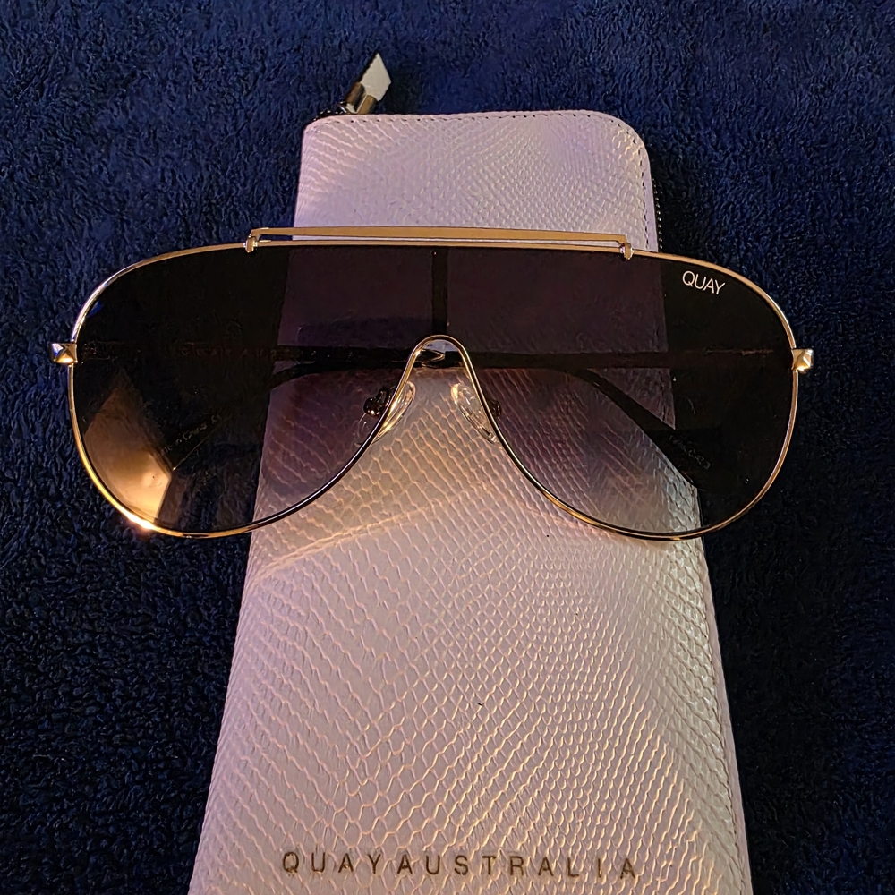 Quay Australia Gold and Black Aviator Sunglasses